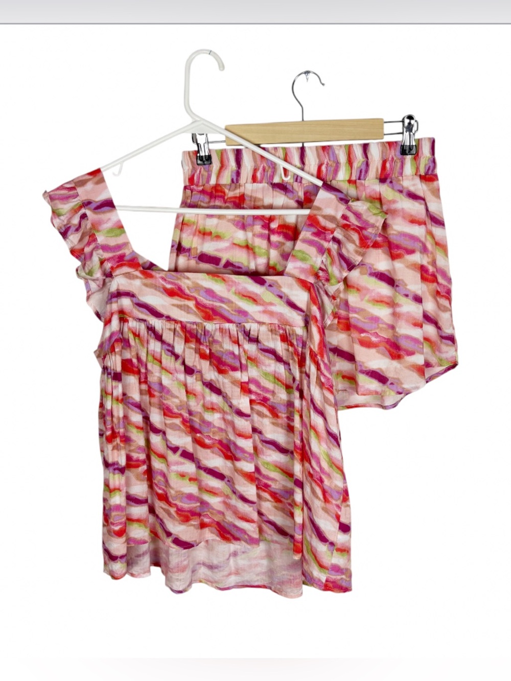 Meet Me in Santorini Top and Short Set Size Large Watercolor Ruffle